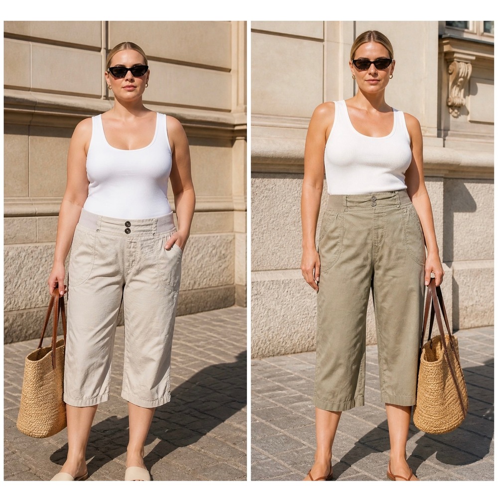Juniper + Lime Womens XL Capri Pants Bundle 2pc Khaki Olive Green Cropped Cotton